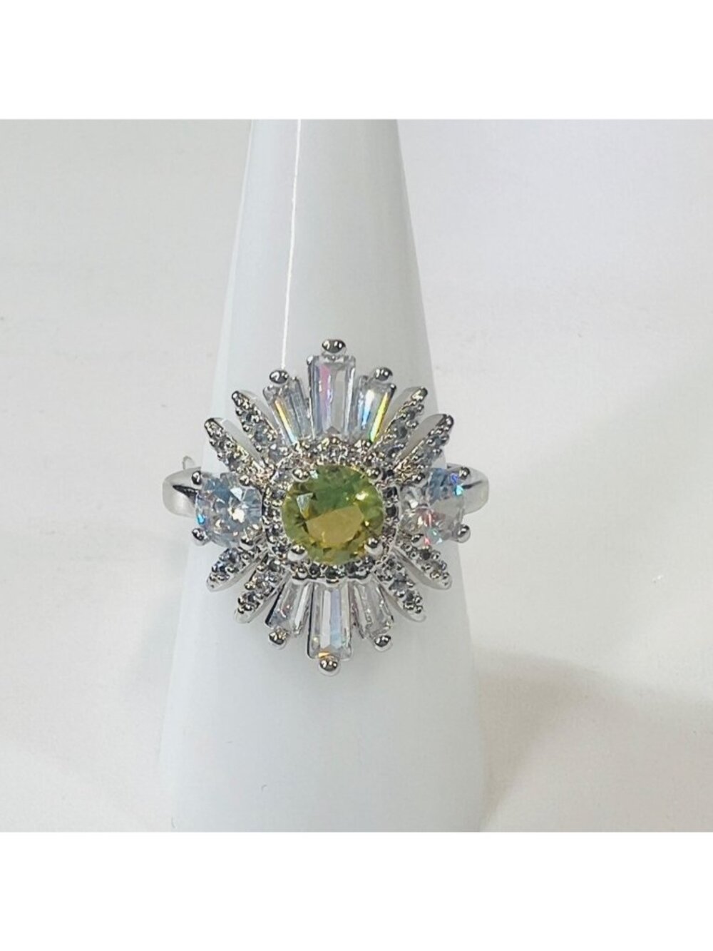 Ring Bomb party ring  size 8 possibly #3012 yellow stone silver color band